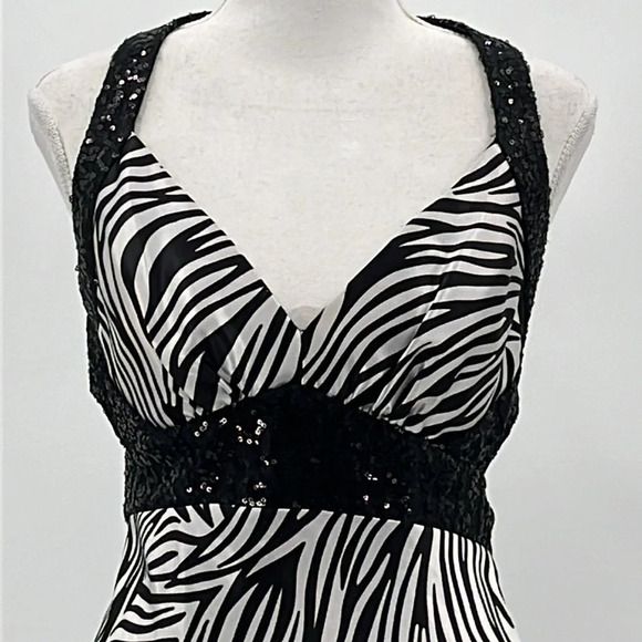 Jessica McClintock for Gunne Sax Zebra Print & Sequins Formal Maxi Dress - 9 Jrs - Picture 2 of 8